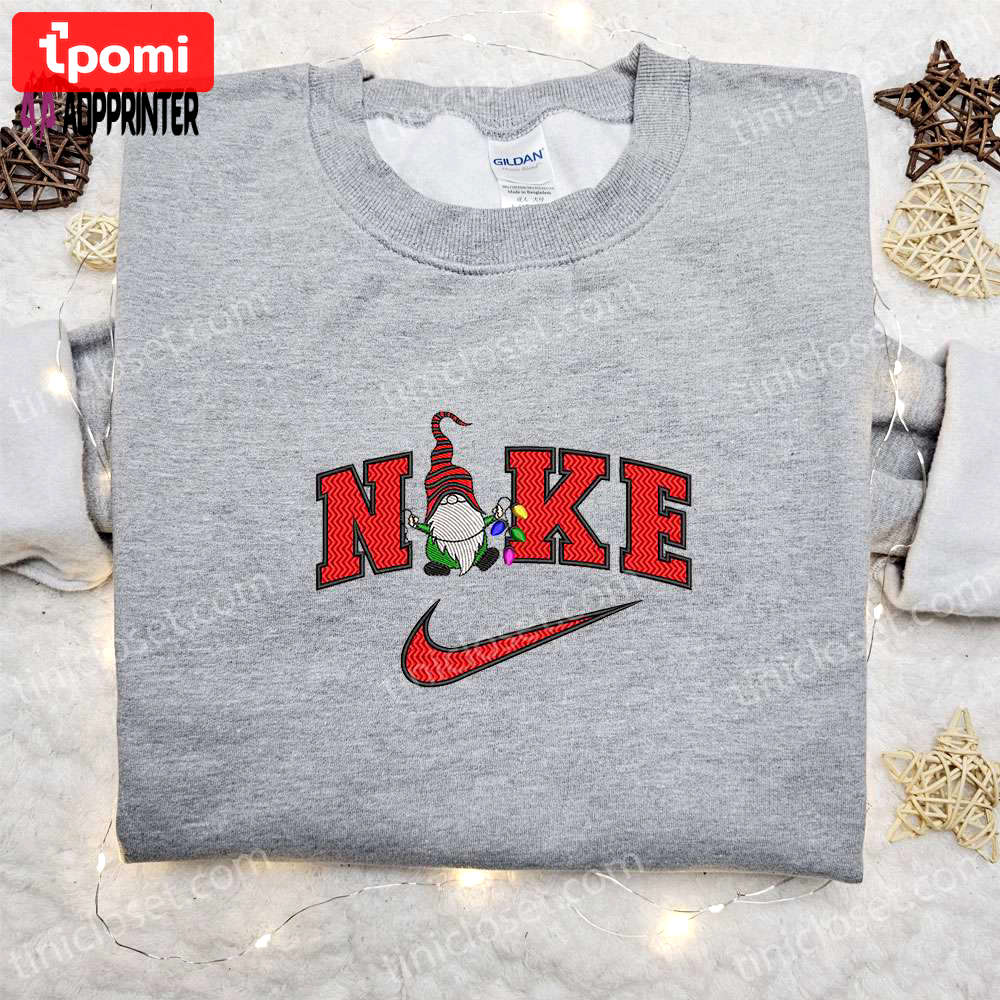 Gnome christmas x nike embroidered sweatshirt: best festive gift idea nike inspired shirt Embroidered Shirt