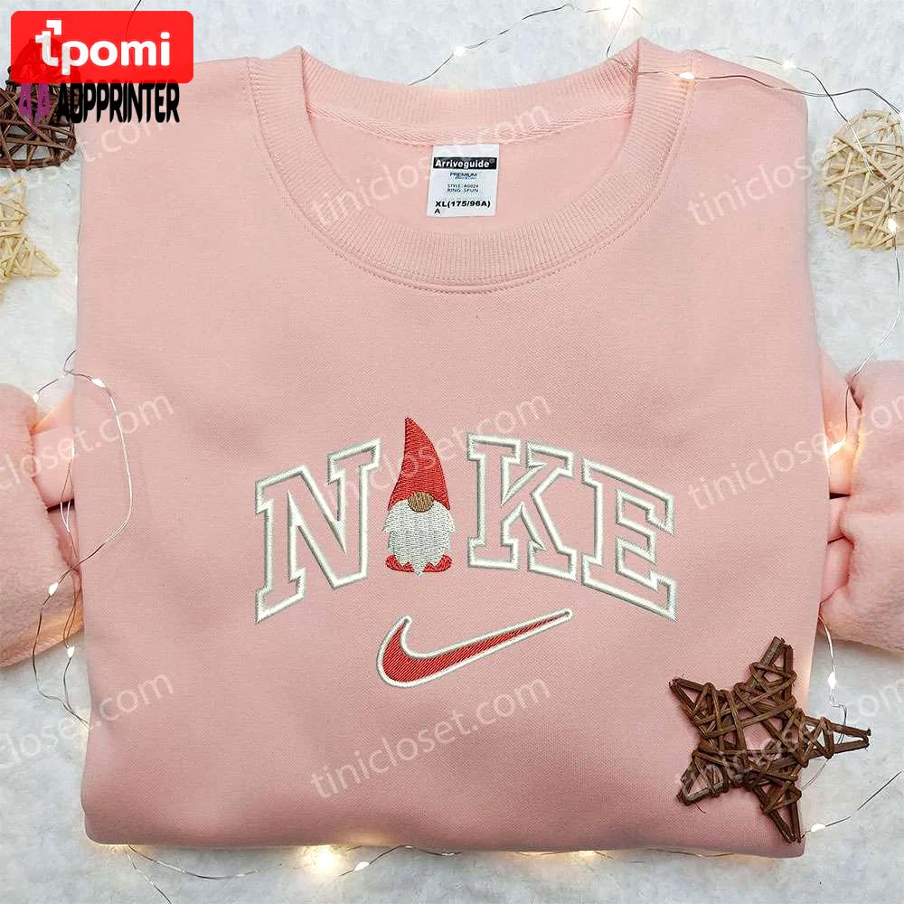 Gnome x nike embroidered shirt: custom christmas design for unique style Embroidered Shirt