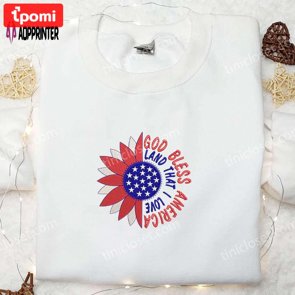 God bless american land embroidered shirt: best patriotic shirts & national day gifts Embroidered Shirt