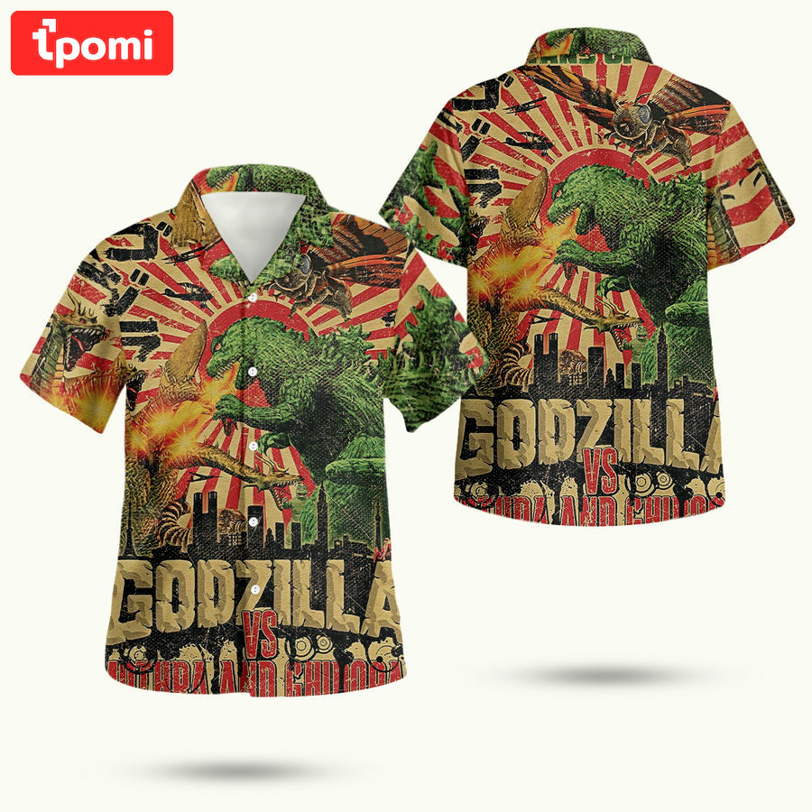 Godzilla vs mothra and ghidorah hawaiian shirt Hawaii Shirt Shorts & Flip Flops