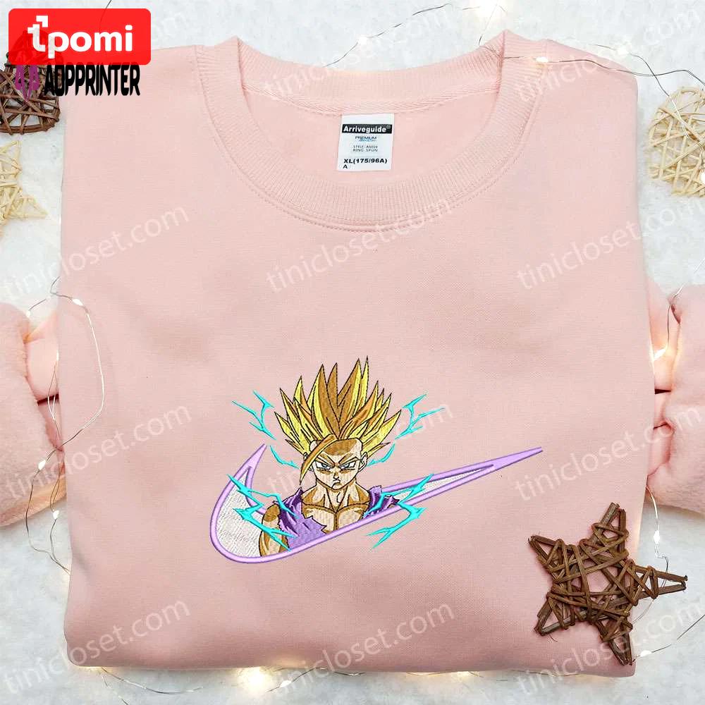 Gohan super saiyan x nike swoosh anime embroidered shirt – dragon ball nike inspired design Embroidered Shirt