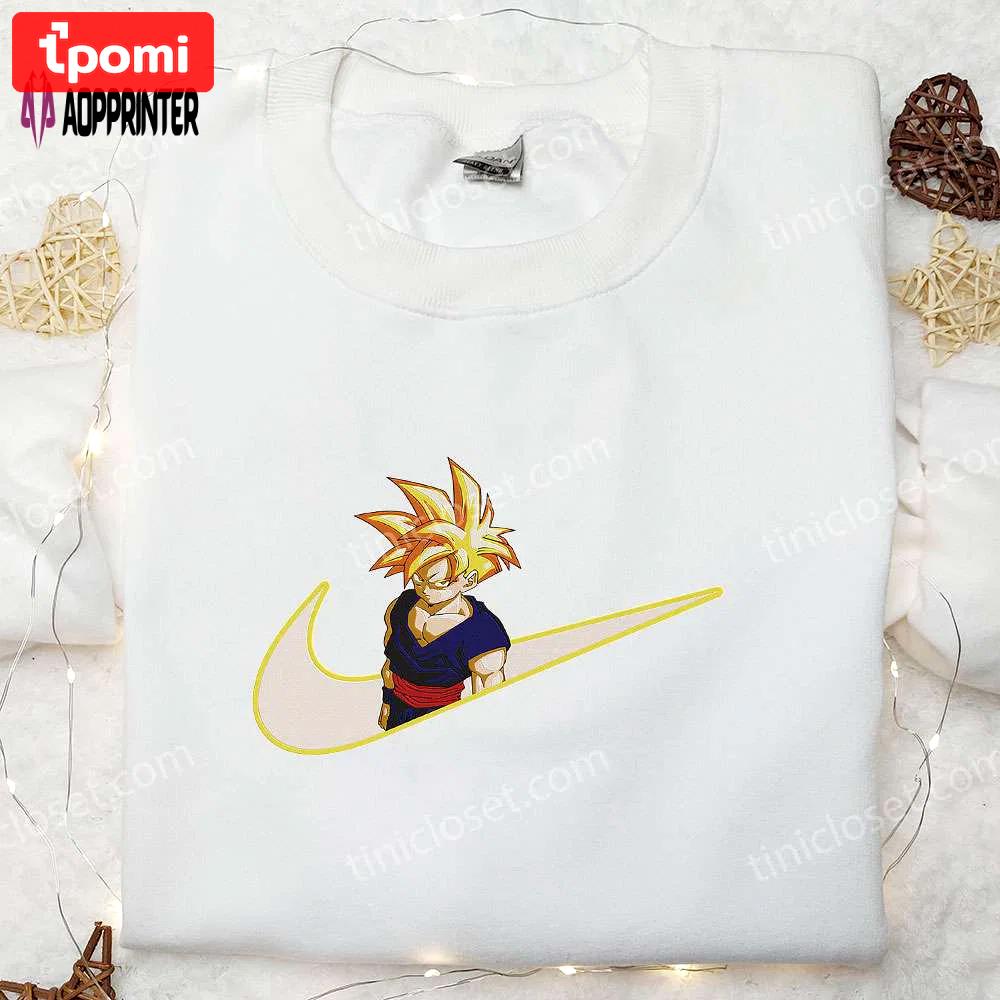 Gohan super saiyan x nike swoosh anime hoodie dragon ball & nike inspired embroidered shirts Embroidered Shirt