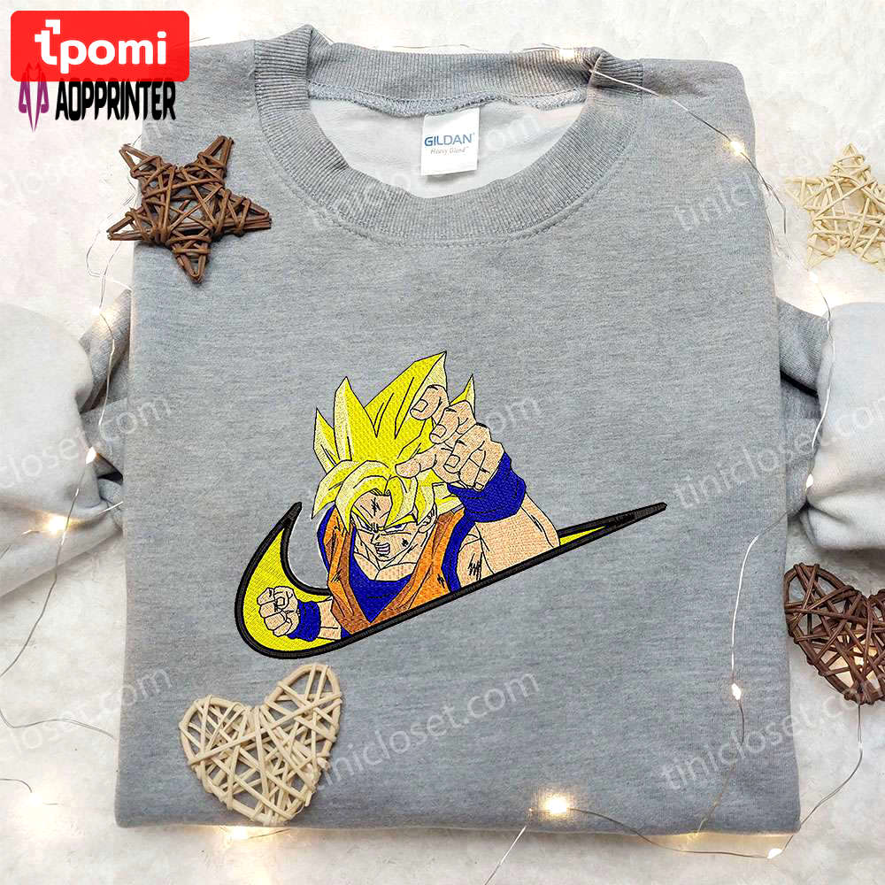 Goku super saiyan 2 x nike swoosh: dragon ball embroidered sweatshirt & shirt by nike Embroidered Shirt