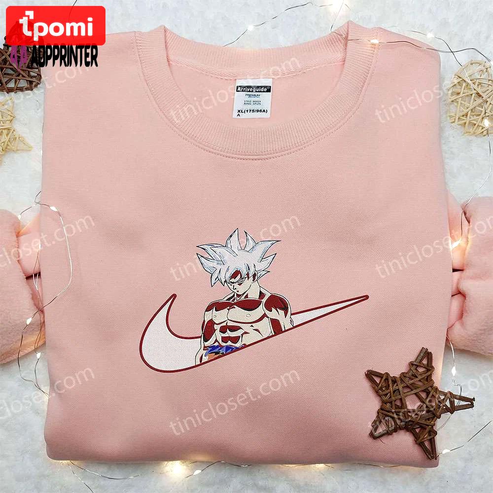 Goku ultra instinct x nike swoosh anime embroidered hoodie & dragon ball shirt – nike inspired Embroidered Shirt