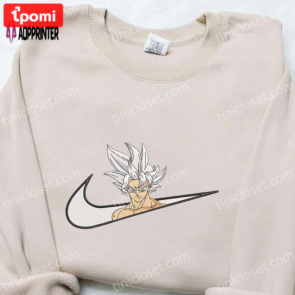 Goku ultra instinct x nike swoosh anime embroidered sweatshirt – dragon ball & nike inspired shirt Embroidered Shirt