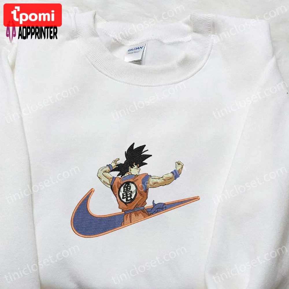 Goku x nike anime swoosh embroidered shirt & dragon ball sweatshirt nike inspired Embroidered Shirt
