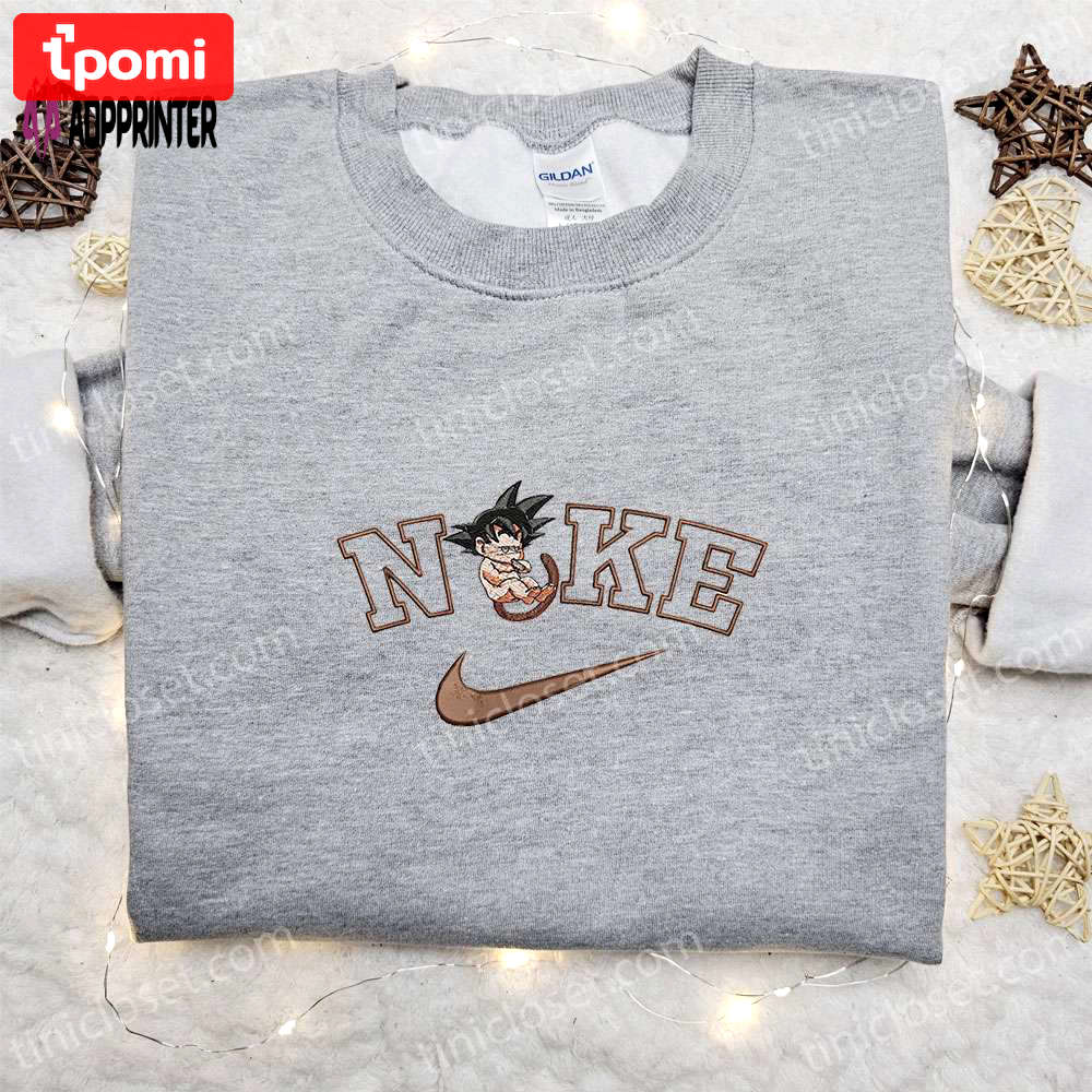 Goku x nike swoosh anime embroidered tshirt dragon ball shirt Embroidered Shirt