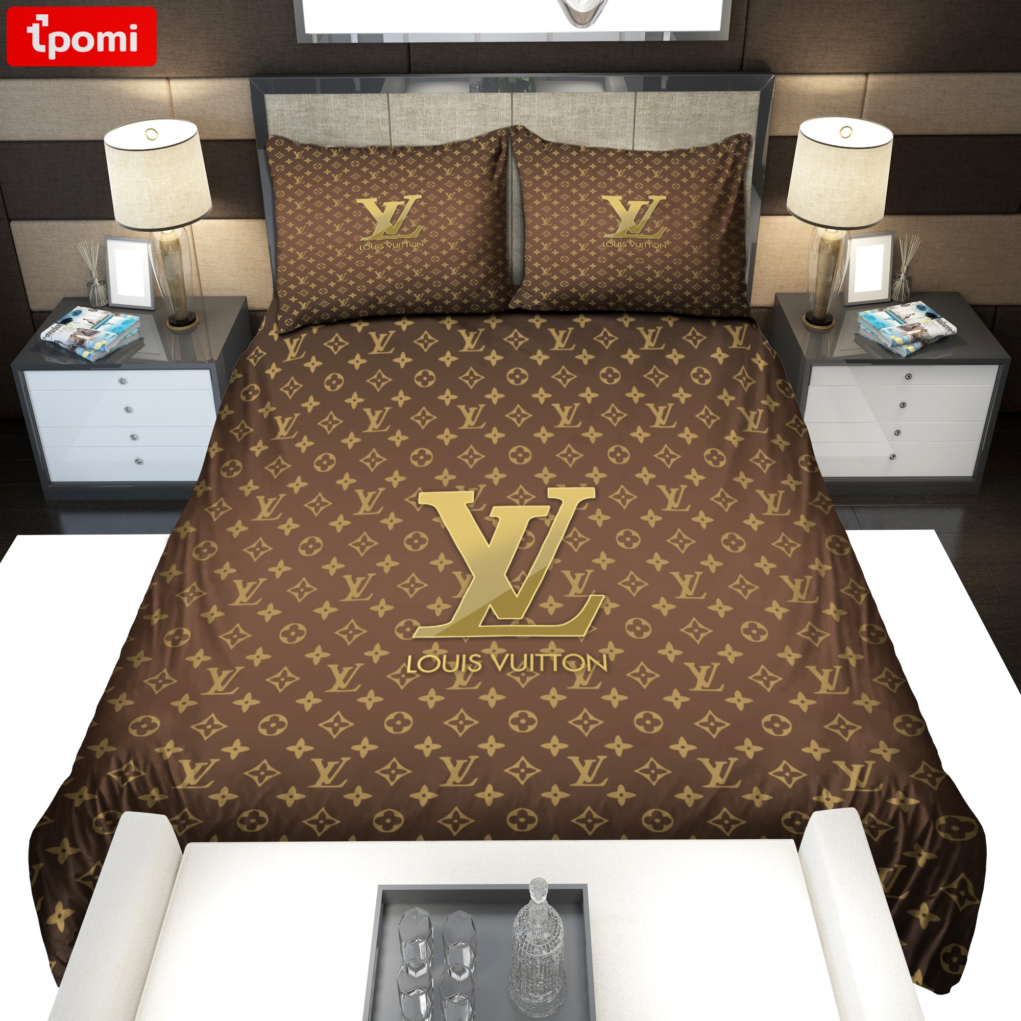 Gold louis vuitton symbol logo type 2173 Bedding Sets sheets duvet bedclothes bedspread bed linen covers blankets premium fashion brand luxury ideas home decor hyperbeast Bedroom