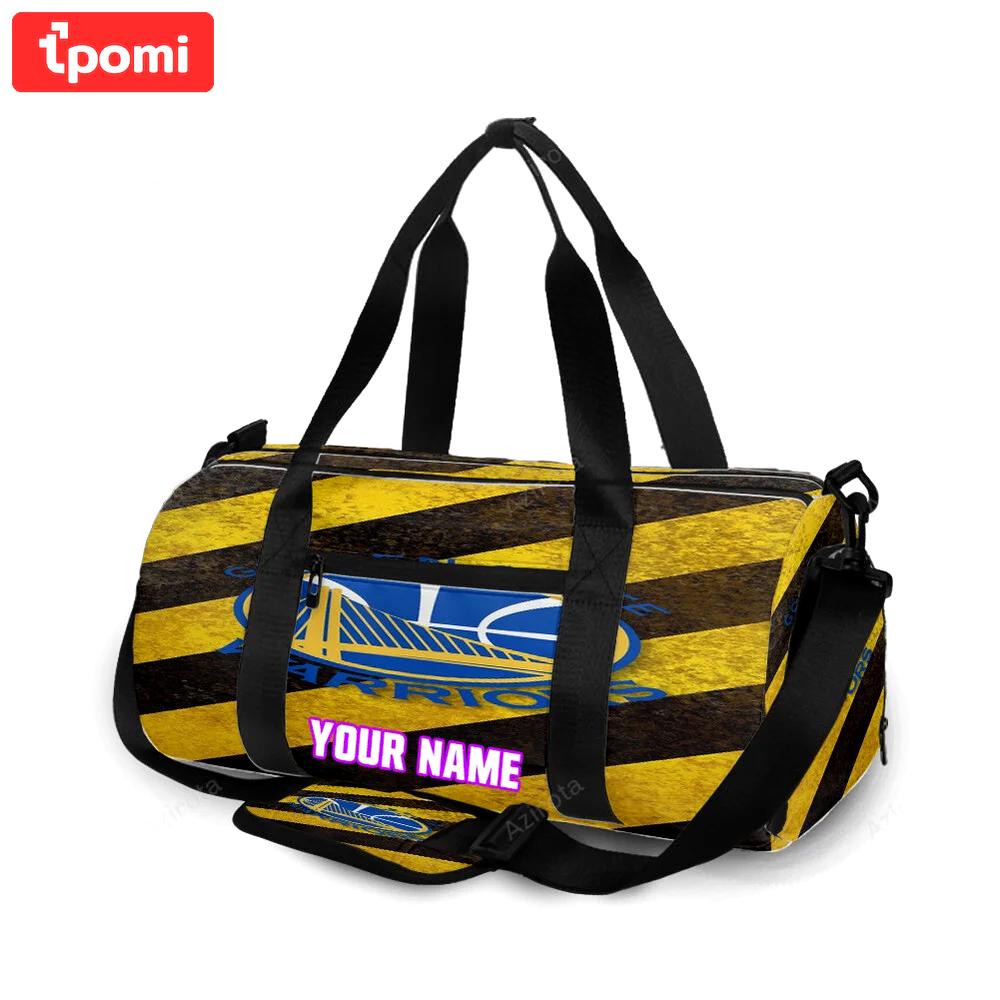 Golden state warriors emblem stripe graphic personalized name travel bag gym bag 1715 Travel Bag