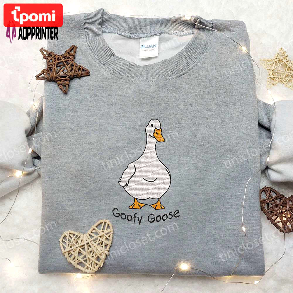 Goofy goose embroidered shirt: animal & funny design Embroidered Shirt
