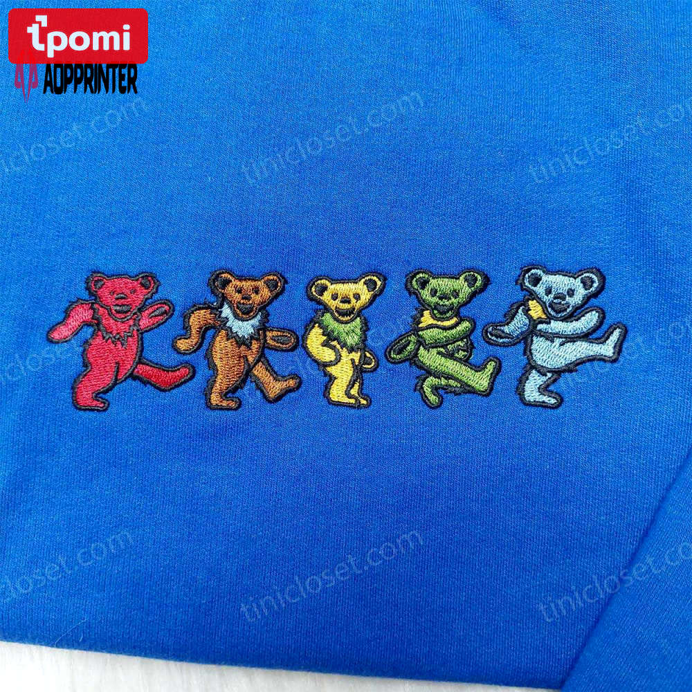Grateful dead bear embroidered shirt: trending and stylish apparel for deadheads! Embroidered Shirt