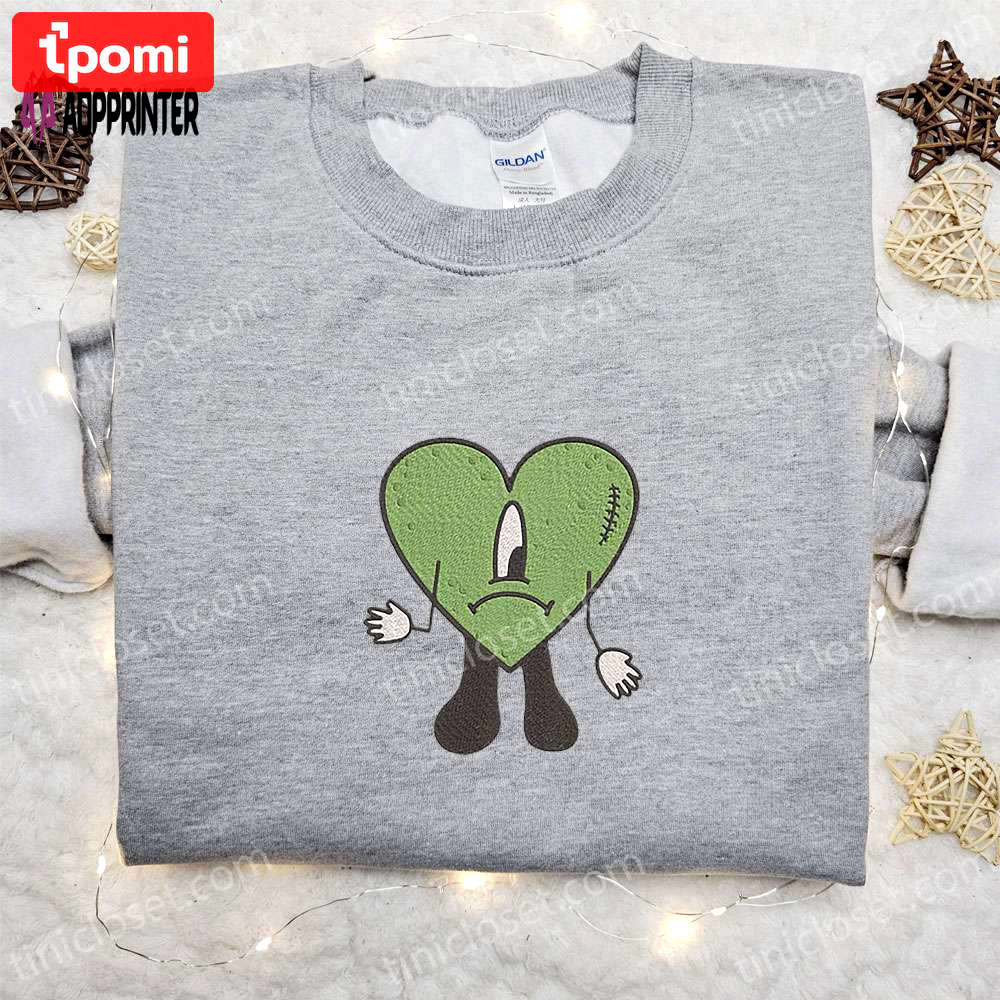 Green bad bunny embroidered sweatshirt: cool hoodie best birthday gift ideas Embroidered Shirt