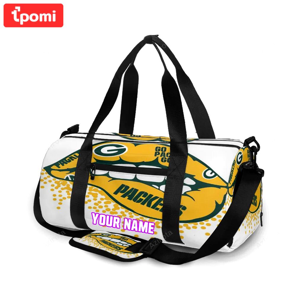 Green bay packers go pack go lips personalized name travel bag gym bag 564 Travel Bag