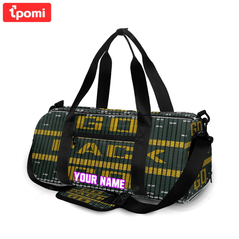 Green bay packers go pack go texture print personalized name travel bag gym bag 1417 Travel Bag