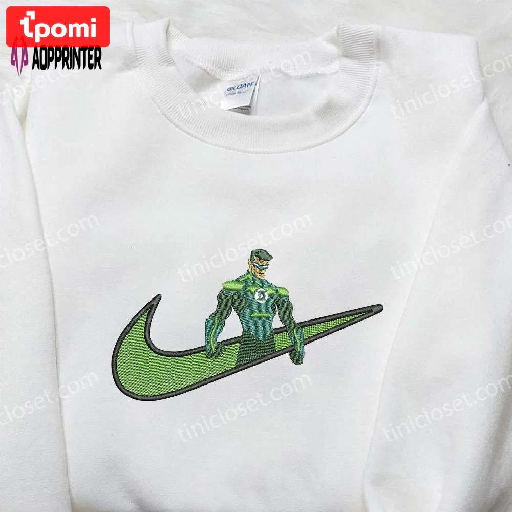 Green lantern x nike embroidered shirt: american comic strip superhero inspired tee Embroidered Shirt