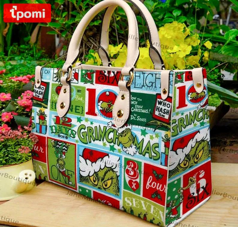 Grinch christmas leather handbag for women gift 2565 Women Leather Hand Bag