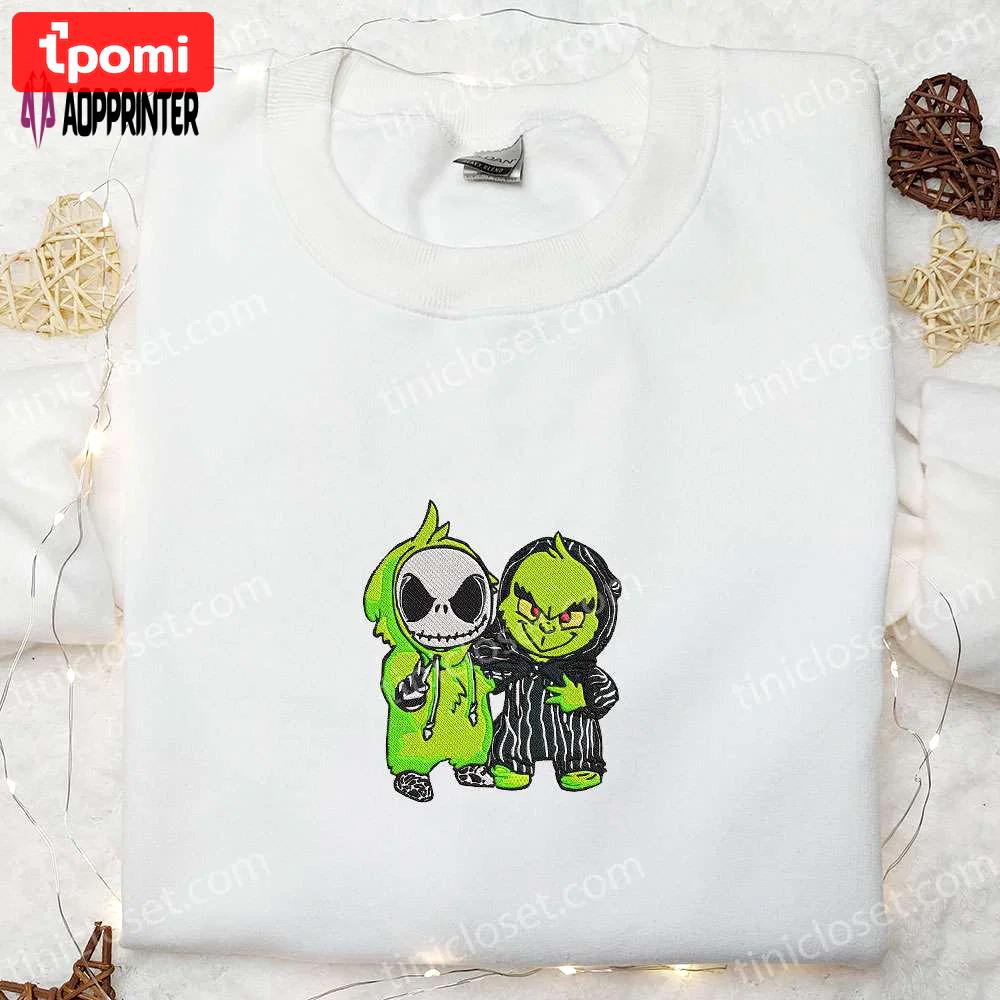 Grinch & jack skellington masquerade embroidered shirt – cool halloween shirts perfect gifts for halloween lovers Embroidered Shirt