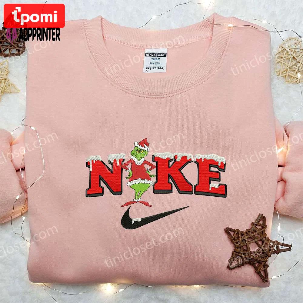 Grinch xmas x nike embroidered sweatshirt – best christmas gift idea nike inspired shirt Embroidered Shirt