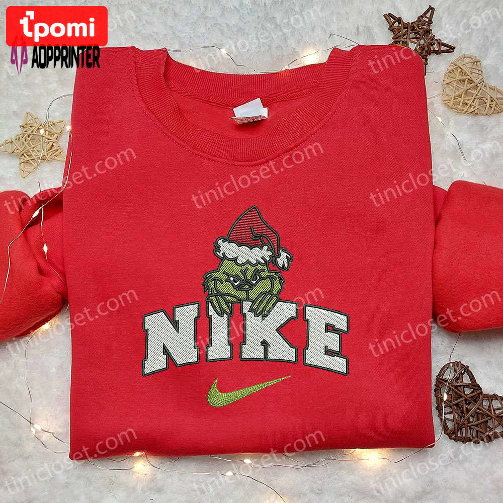 Grinch xmas x nike movie embroidered tshirt – best christmas gift ideas nike inspired shirt Embroidered Shirt