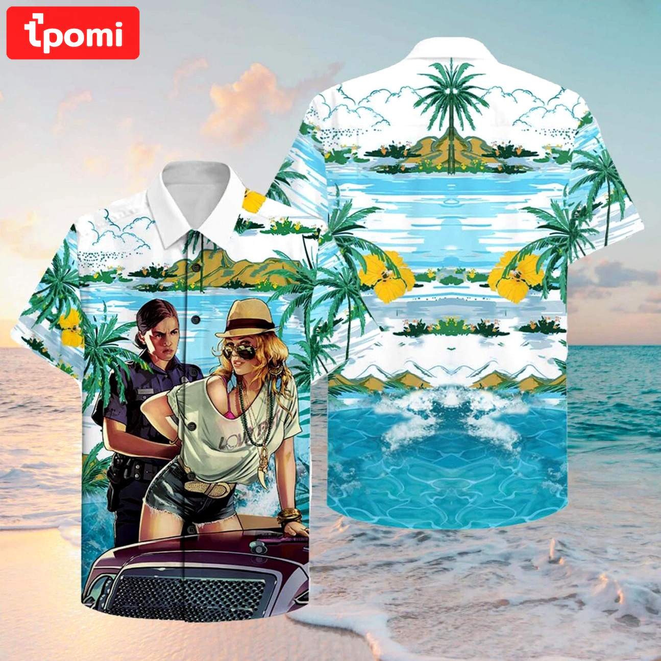Gta v sexy beach girl hawaiian aloha shirts Hawaii Shirt Shorts & Flip Flops