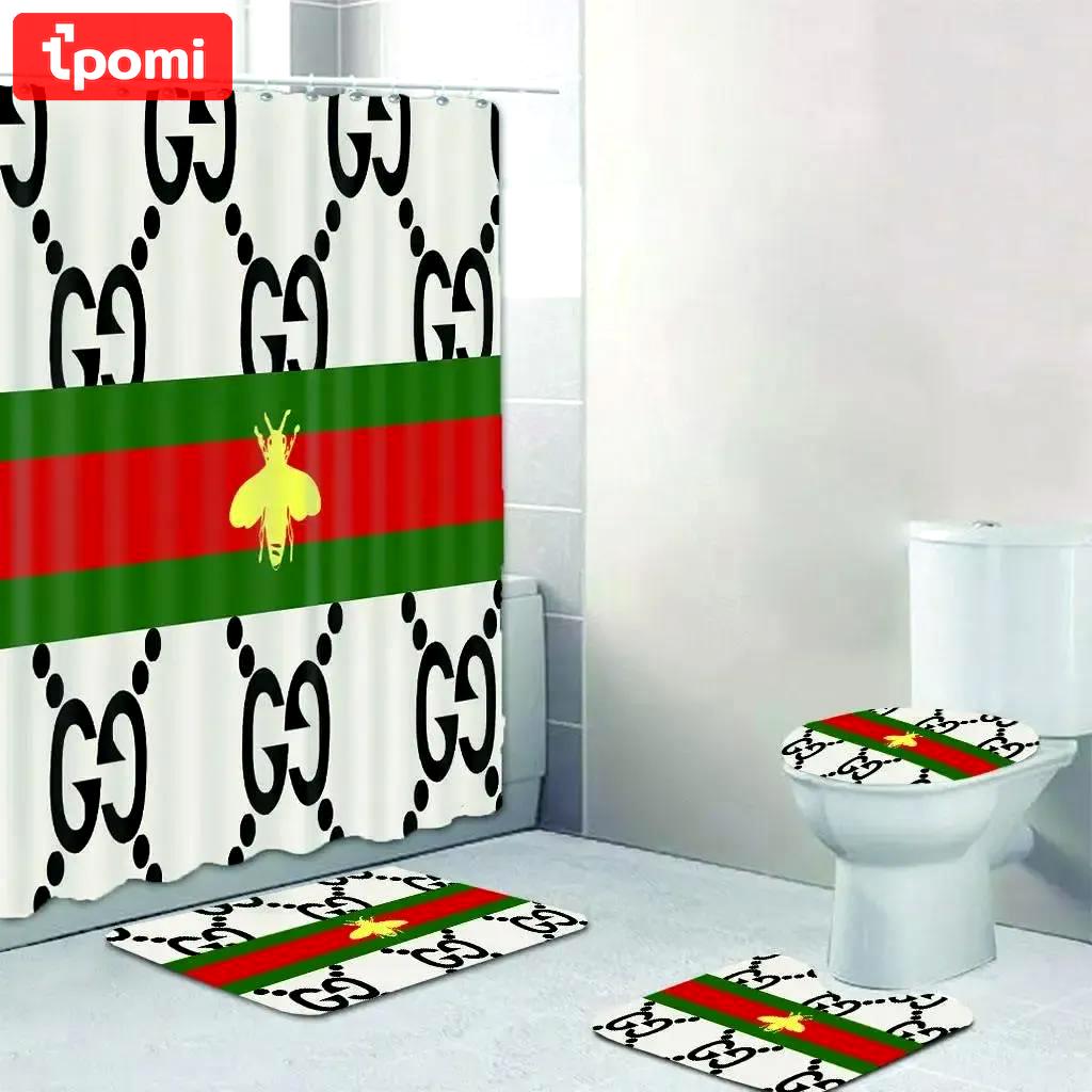 Gucci bee bathroom set luxury shower curtain bath rug mat home decor Bathroom Set