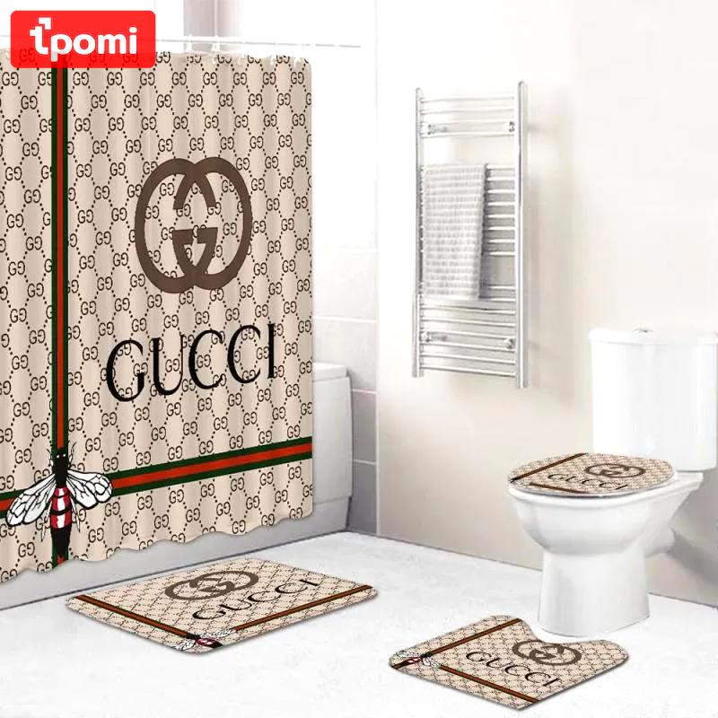 Gucci bee fashion bathroom set luxury shower curtain bath rug mat home decor Bathroom Set