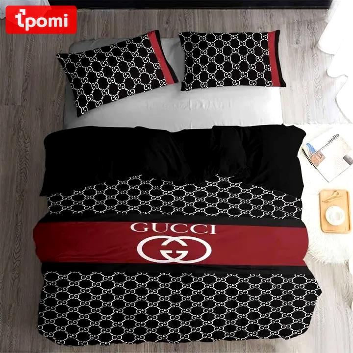 Gucci black dots logo type 1189 Bedding Sets luxury ideas premium fashion brand bedspread duvet bed linen blankets hyperbeast Bedroom home decor bedclothes sheets covers