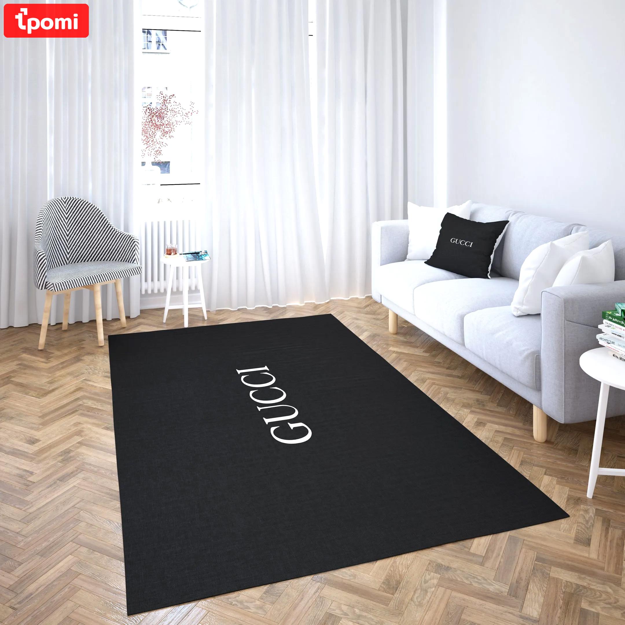Gucci black logo type 269. Upgrade Your Living Room with Luxury Home Decor: Area Carpets, Floor Decor, Door Mats, and Hot Gift Items with style a High-End Fashion Brand Rectangle Rug