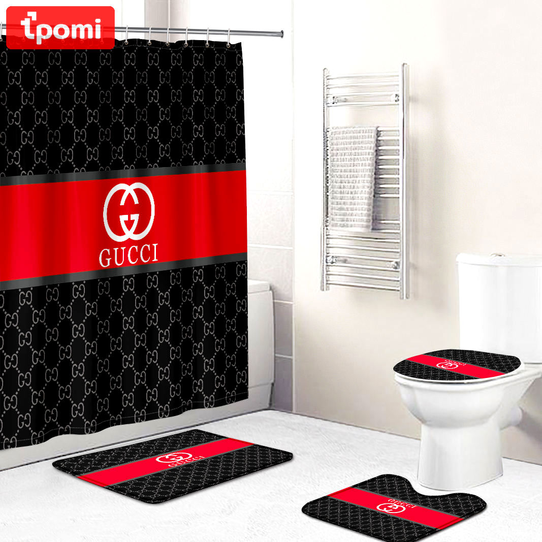 Gucci black red bath mat hypebeast home decor bathroom sets luxury fashion brand Bathroom Set