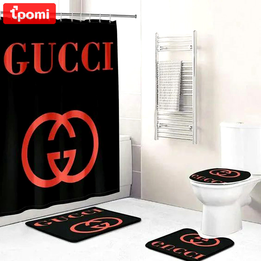 Gucci black red hypebeast bathroom sets luxury fashion brand bath mat home decor Bathroom Set