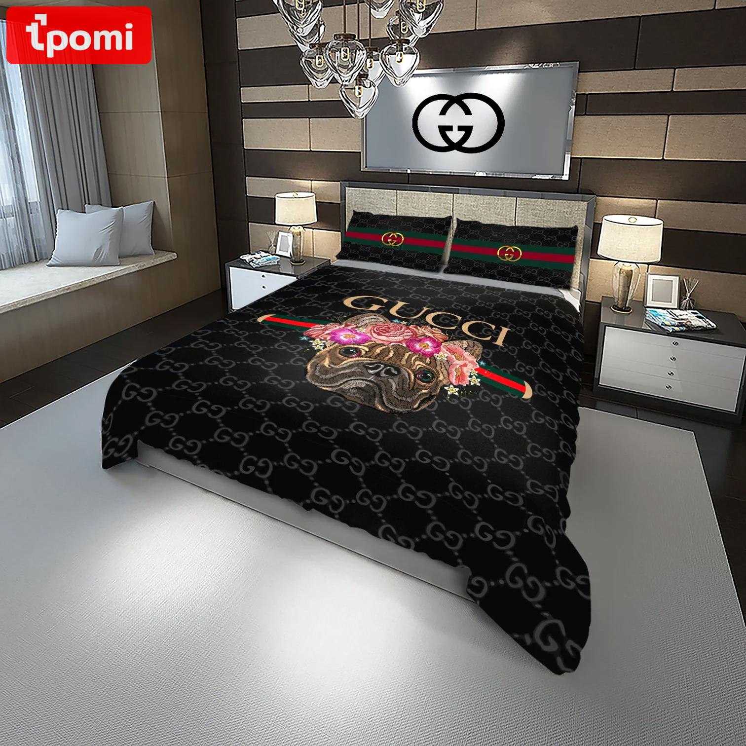 Gucci doggy and flowers logo type 1425 Bedding Sets covers luxury ideas bed linen bedclothes home decor sheets bedspread blankets duvet hyperbeast Bedroom premium fashion brand