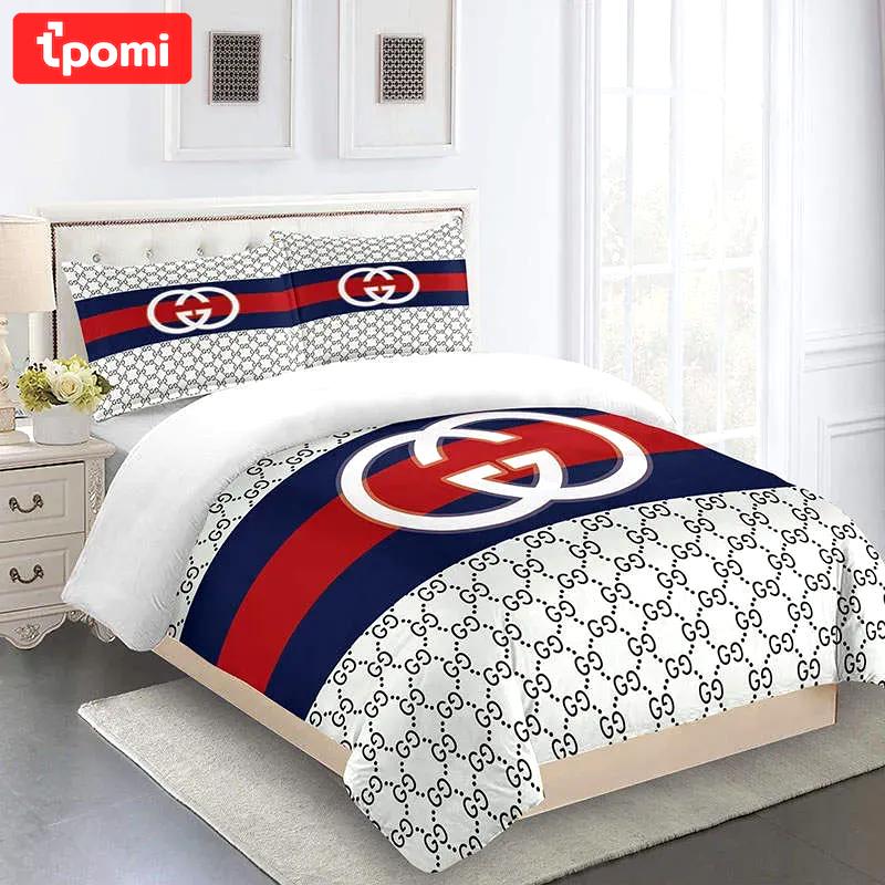 Gucci fashion logo limited luxury brand bedding sets, bedroom decor , thanksgiving decorations for home 02 best luxury bed sets gift thankgivings and christmas Bedding Sets