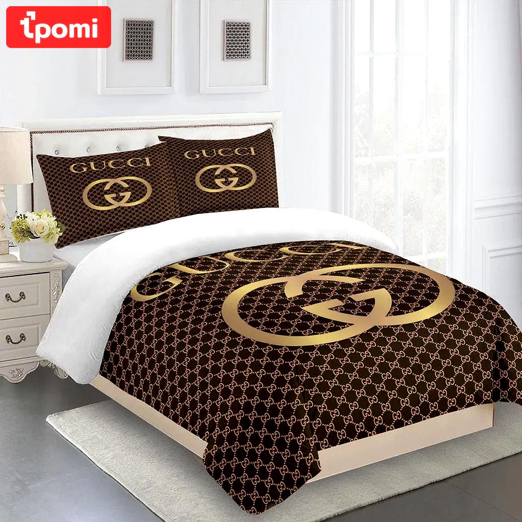 Gucci fashion logo limited luxury brand bedding sets, bedroom decor , thanksgiving decorations for home 07 best luxury bed sets gift thankgivings and christmas Bedding Sets
