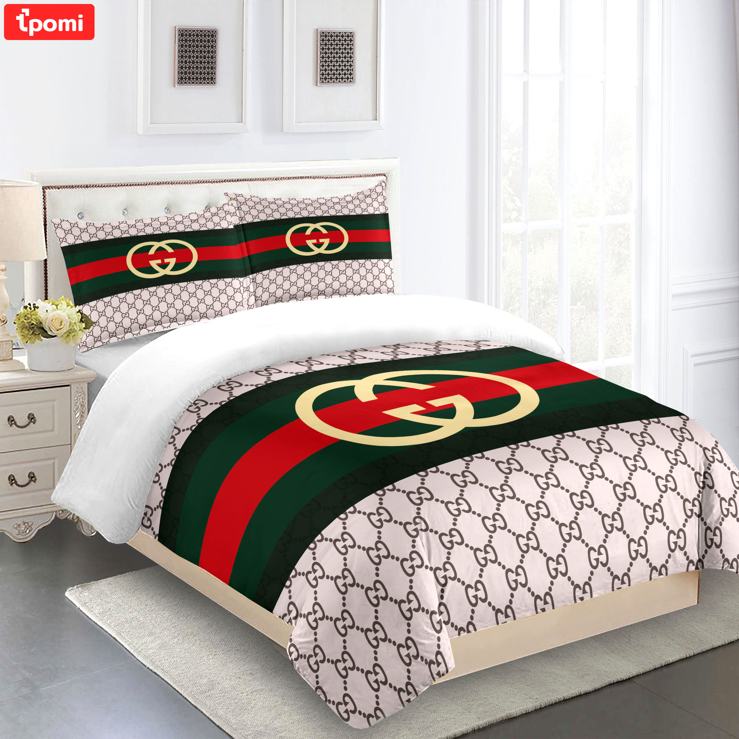 Gucci   italy beige red gold luxury bed sheets  Bedding Sets covers bedclothes bedspread bedroom idea blankets bed linen duvet sheets home decor