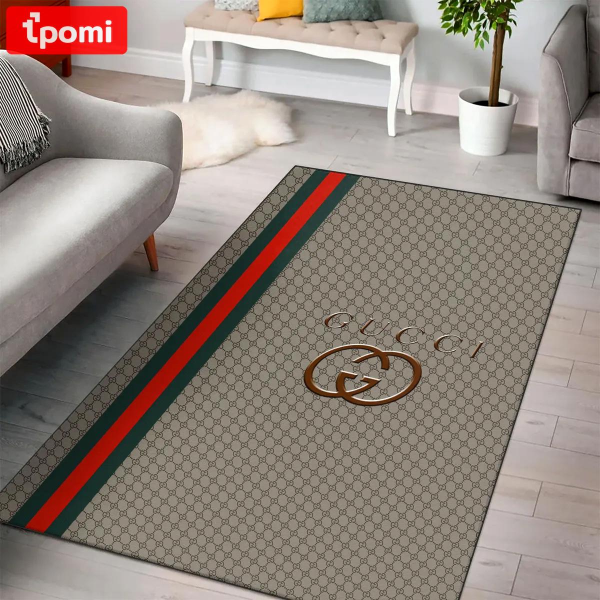 Gucci khaki logo type 479. Upgrade Your Living Room with Luxury Home Decor: Area Carpets, Floor Decor, Door Mats, and Hot Gift Items with style a High-End Fashion Brand Rectangle Rug