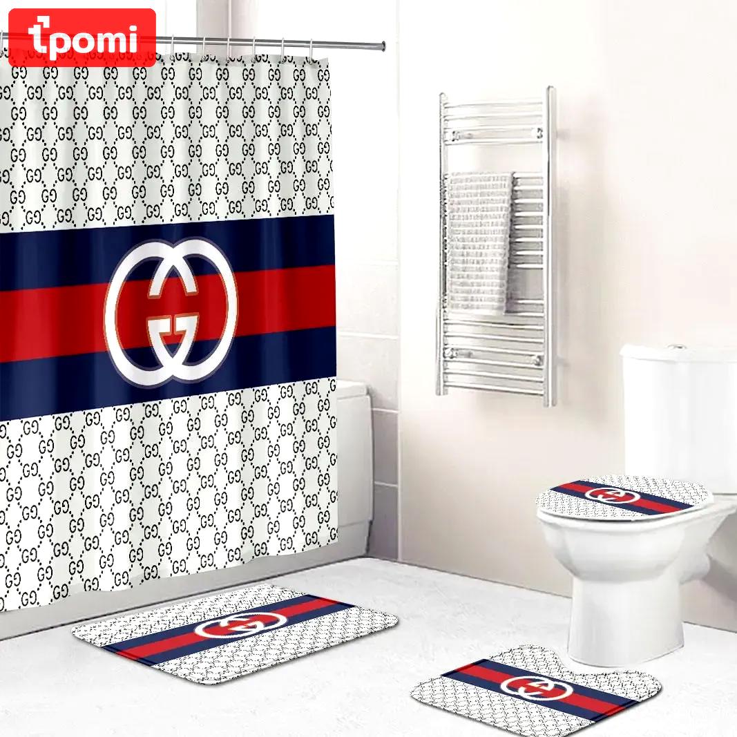 Gucci logo type 1180 Bathroom Accessory Sets Home Decor Bathroom Sets Hypebeast Bathroom Toilet Cover Bath Mat Set Pedestal Rug Waterproof Shower Curtain Luxury Fashion Brand