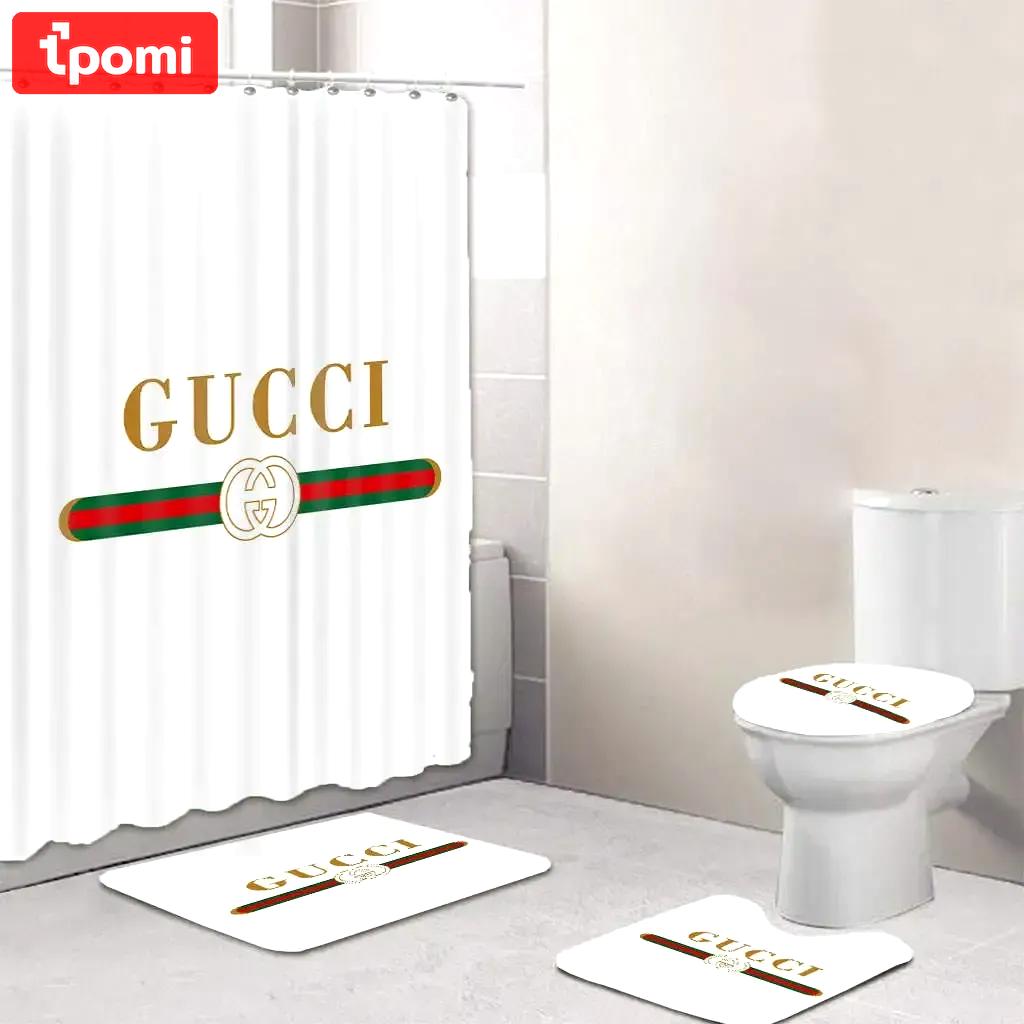 Gucci logo type 1386 Bathroom Accessory Sets Bath Mat Set Hypebeast Bathroom Luxury Fashion Brand Toilet Cover Pedestal Rug Bathroom Sets Home Decor Waterproof Shower Curtain