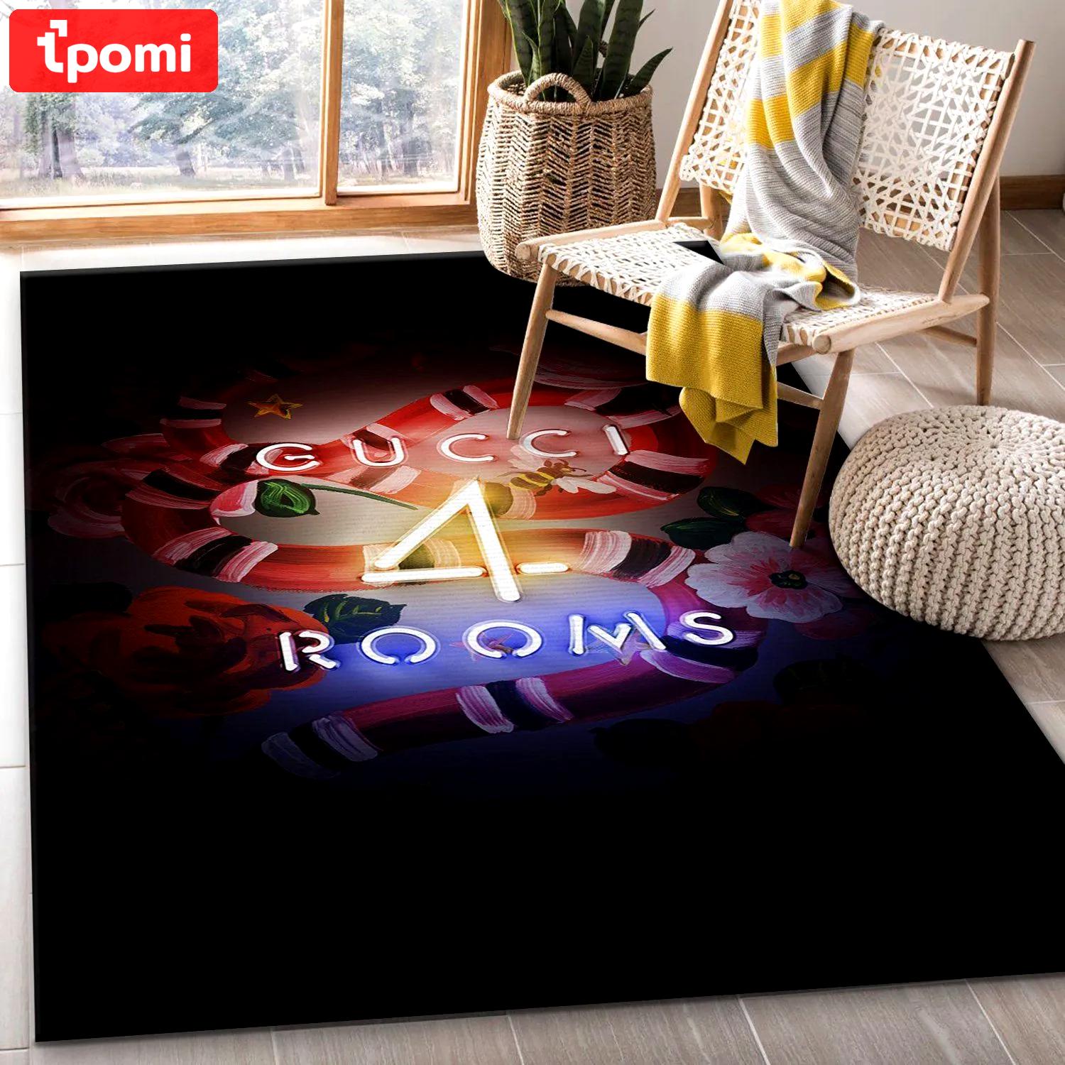 Gucci logo type 757. Upgrade Your Living Room with Luxury Home Decor: Area Carpets, Floor Decor, Door Mats, and Hot Gift Items with style a High-End Fashion Brand Rectangle Rug