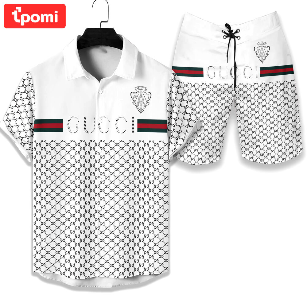 Gucci luxury hawaiian shirt short set 1 Hawaii Shirt Shorts & Flip Flops