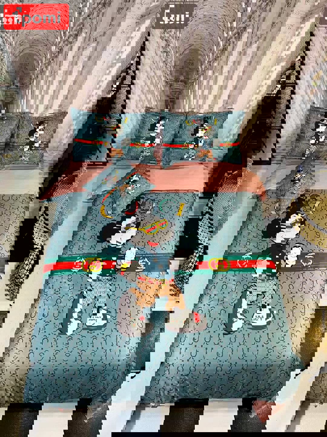 Gucci mickey mouse fashion luxury brand     Bedding Sets home decor bed linen sheets blankets bedroom idea bedspread bedclothes covers duvet