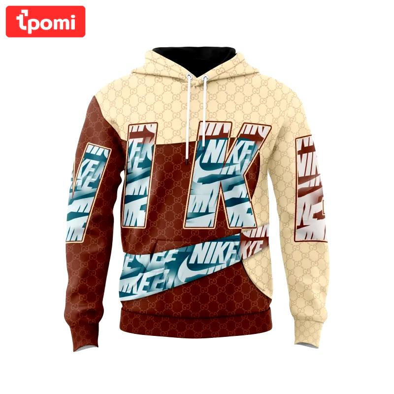 Gucci nike snake brown beige unisex hoodie outfit for men women luxury brand clothing special gift Hoodie 3D