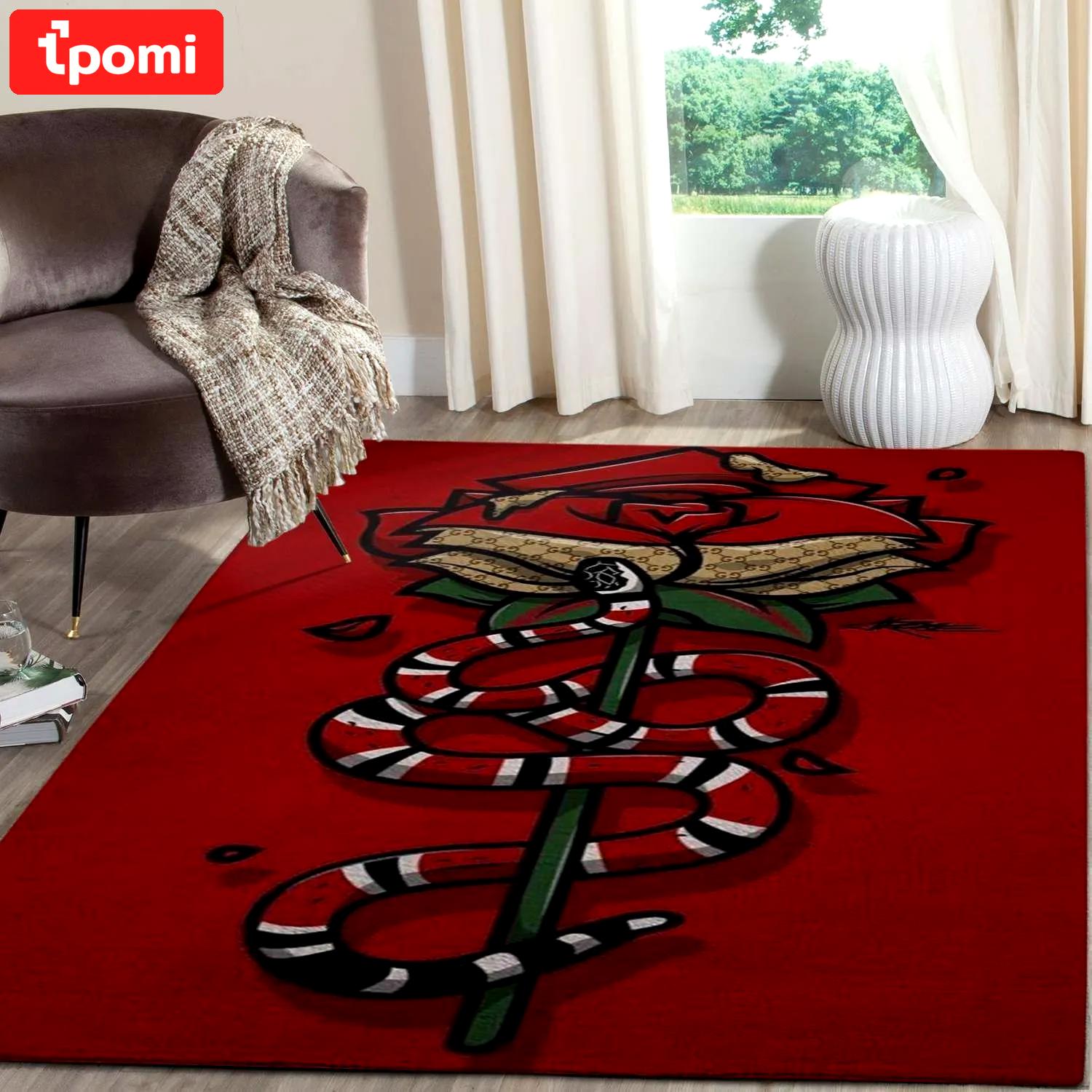 Gucci red snake logo type 337. Upgrade Your Living Room with Luxury Home Decor: Area Carpets, Floor Decor, Door Mats, and Hot Gift Items with style a High-End Fashion Brand Rectangle Rug