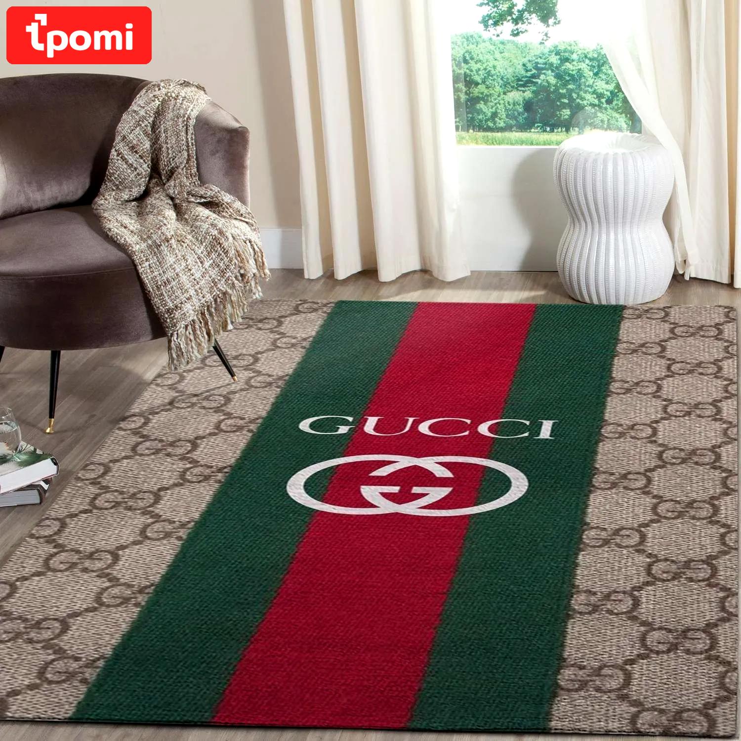 Gucci signature logo type 942. Upgrade Your Living Room with Luxury Home Decor: Area Carpets, Floor Decor, Door Mats, and Hot Gift Items with style a High-End Fashion Brand Rectangle Rug