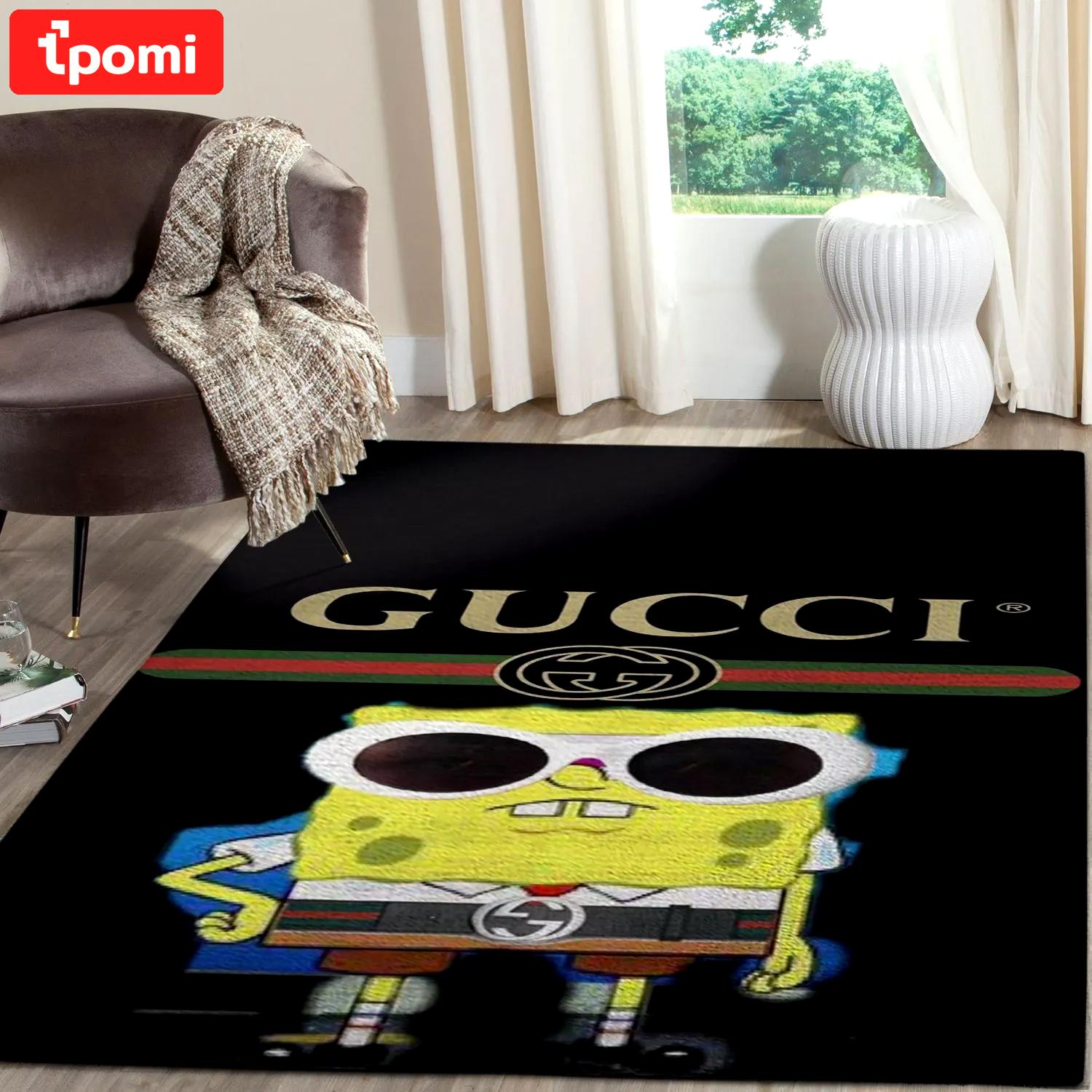 Gucci spongebob squarepants logo type 920. Upgrade Your Living Room with Luxury Home Decor: Area Carpets, Floor Decor, Door Mats, and Hot Gift Items with style a High-End Fashion Brand Rectangle Rug