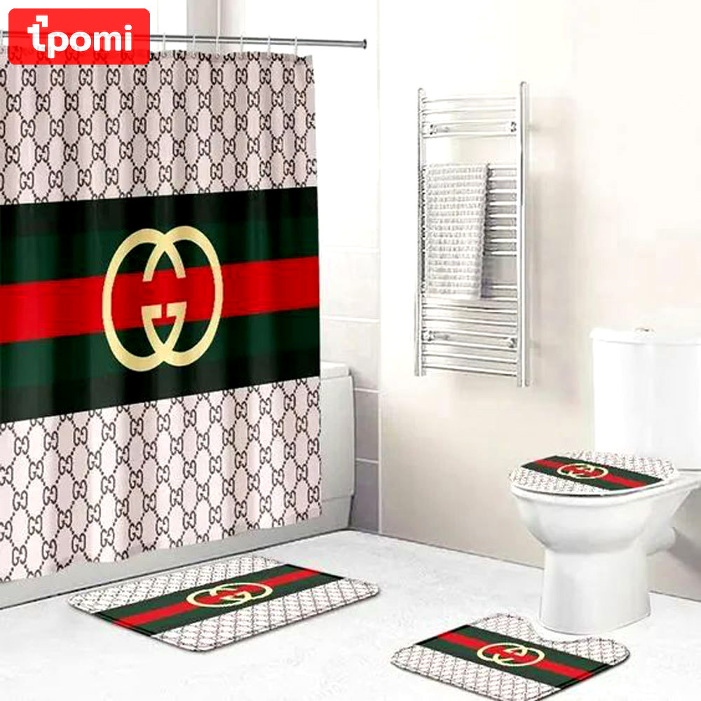Gucci stripe luxury fashion brand bathroom sets bath mat hypebeast home decor Bathroom Set