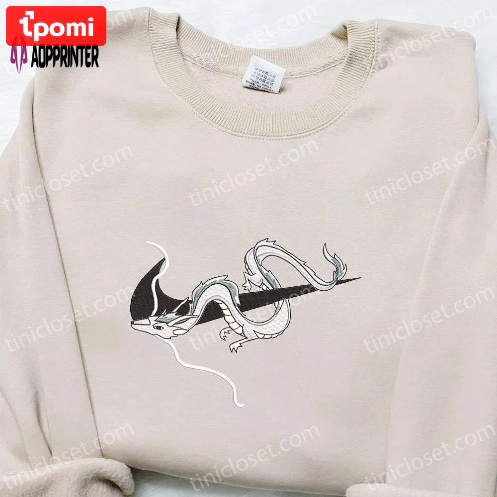Haku dragon x nike swoosh anime embroidered shirt ghibli & nike inspired design Embroidered Shirt