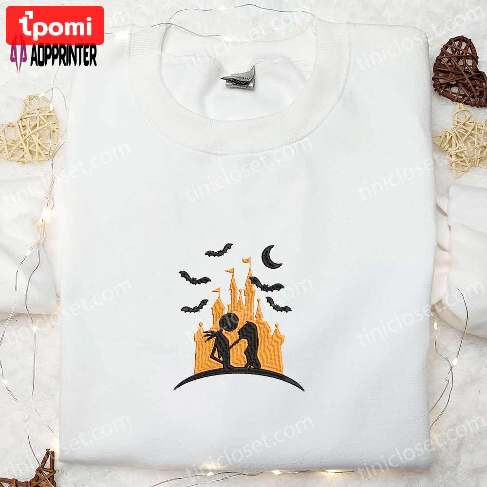 Halloween castle jack & sally embroidered sweatshirt: nightmare before christmas hoodie best gift for halloween lovers Embroidered Shirt