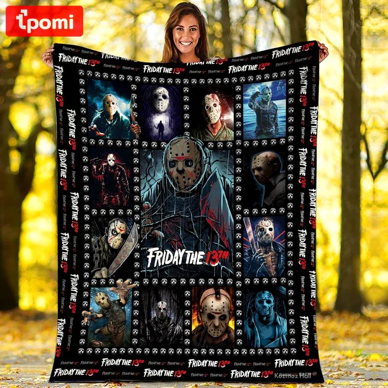 Halloween decorations friday the 13th fleece blanket, jason voorhees blanket, horror movie blanket, halloween gifts, christmas gifts, birthday gifts Quilt Blanket