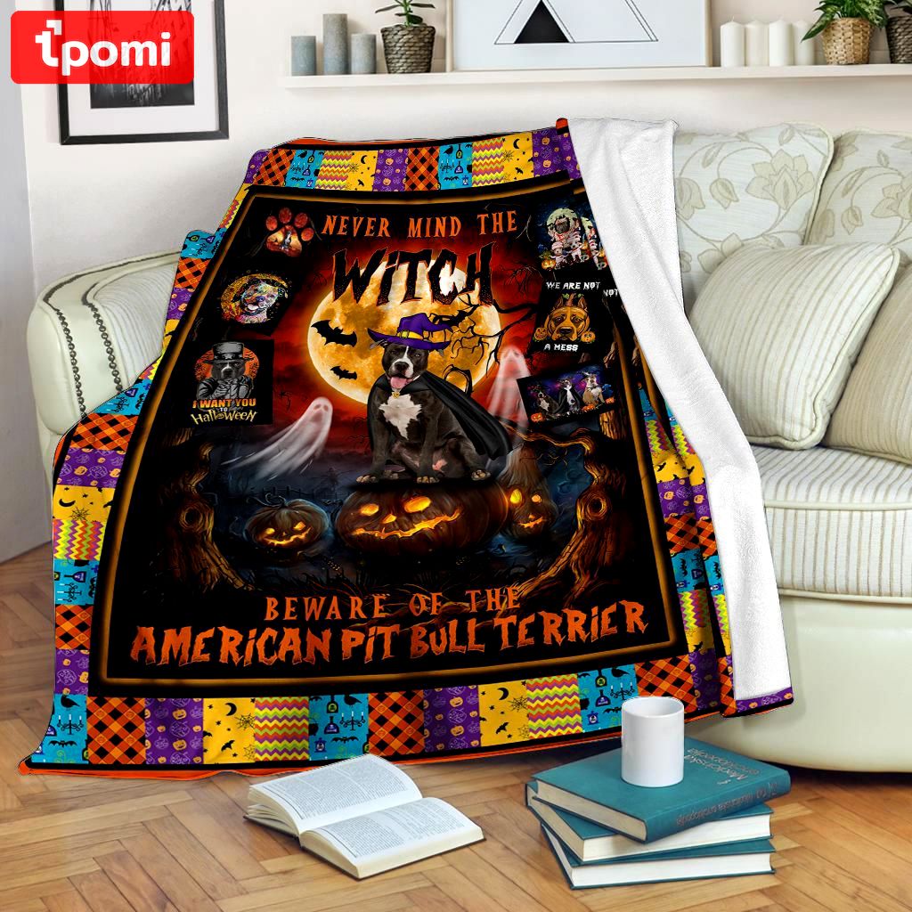 Halloween decorations halloween beware of american pit bull terrier fleece blanket – quilt blanket Quilt Blanket