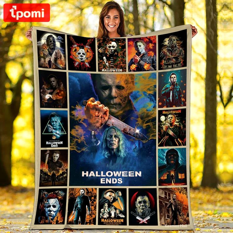 Halloween decorations michael myers halloween ends fleece blanket, personalized michael myers blanket, horror movie blanket, horror character gift, halloween gift Quilt Blanket